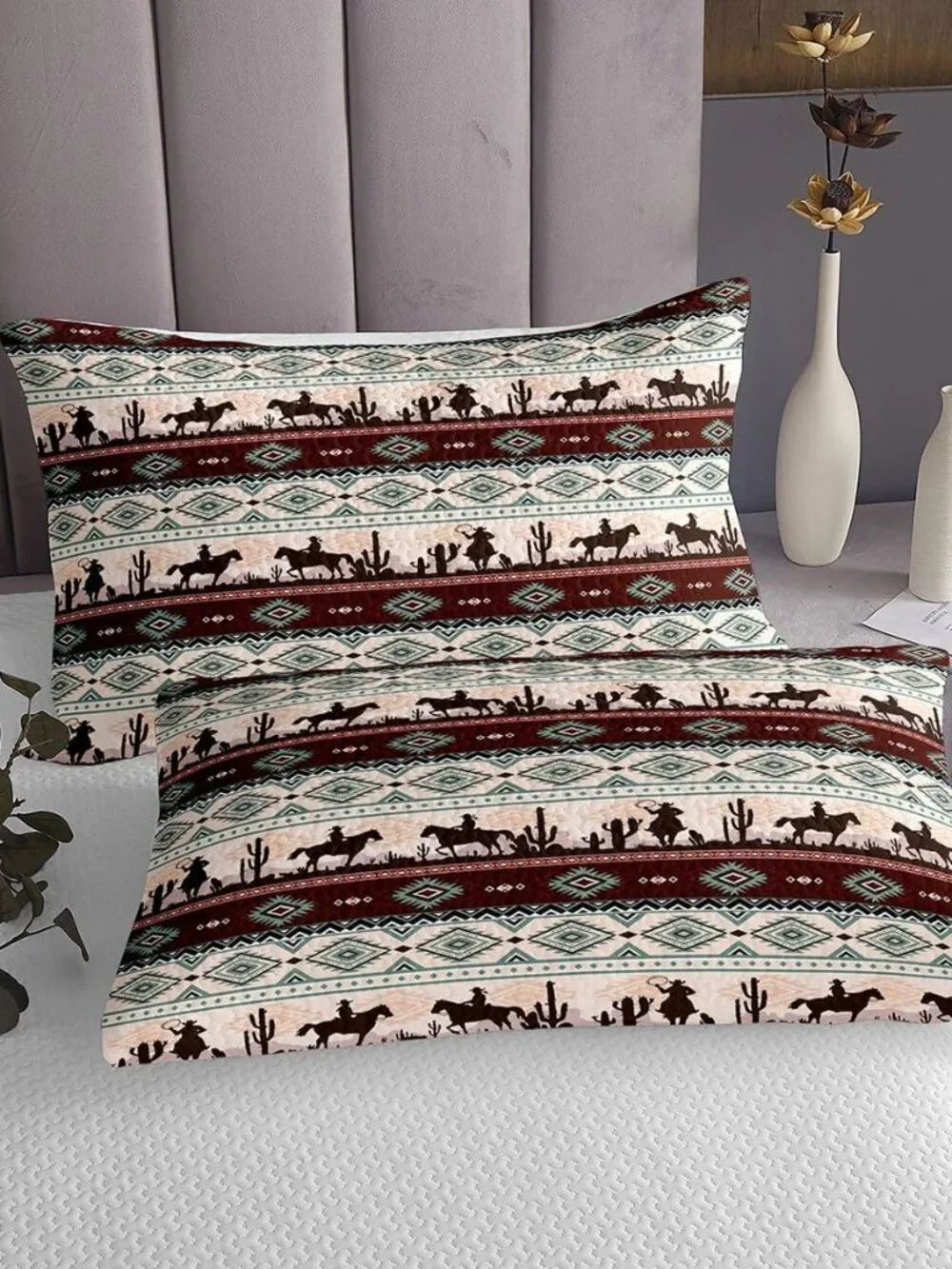 Boho Cowboy Bedding Set King Size Retro Tribal Brown Stripes Bedspread Kids Boys